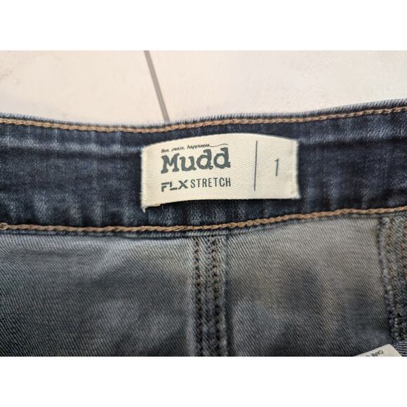 Mudd Juniors Button Front High Rise Jean Mini Skirt Denim Size 1 FLX Stretch Y2K - Picture 3 of 3